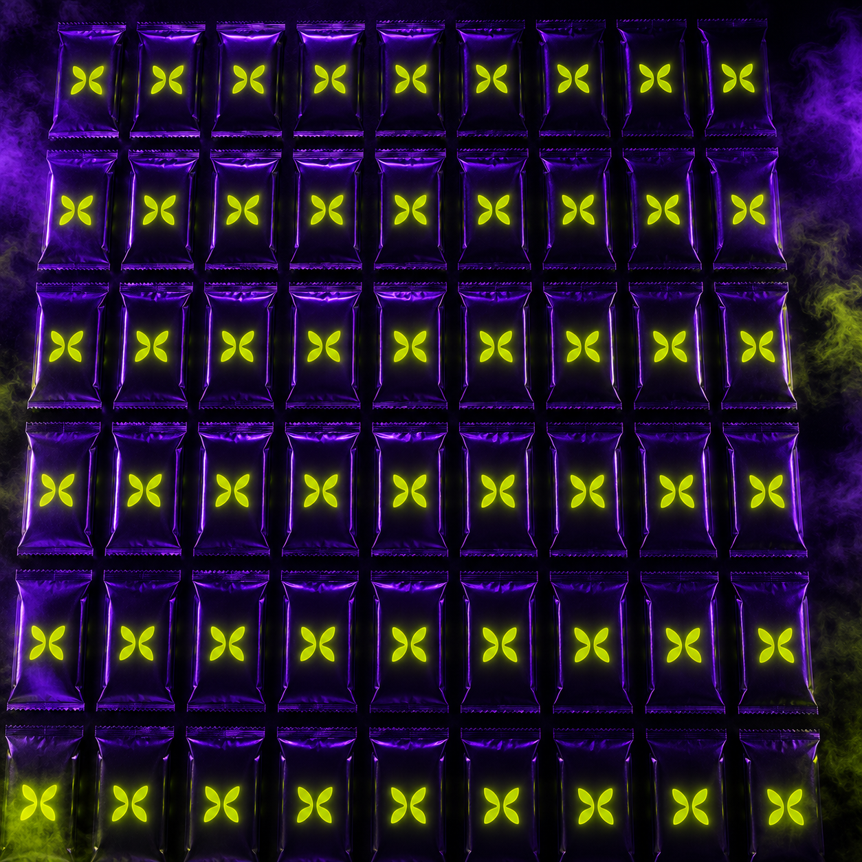 Rows of sealed purple fCards packs